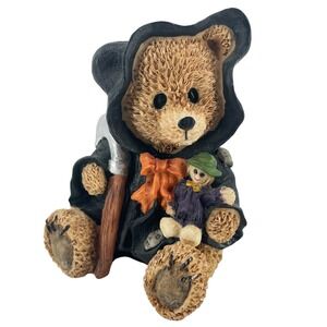 Halloween Grim Reaper Teddy Bear Figurine Scythe Scarecrow Skull Cloak 4 Inch
